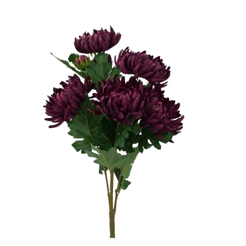 Sztuczny bukiet chryzantemy x5 w kolorze bordowo/zielonym 63 cm
