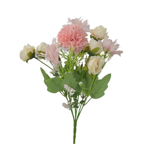 Sztuczny bukiecik mix z goździkiem w kolorze różowym 32 cm