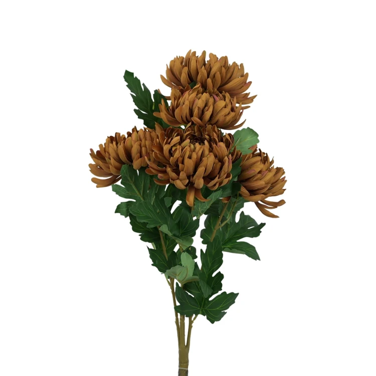 Sztuczny bukiet chryzantemy x5 w kolorze brązowym 63 cm