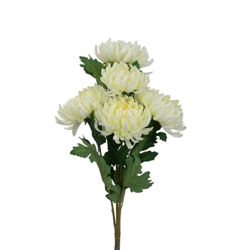 Sztuczny bukiet chryzantemy x5 w kolorze kremowym 63 cm