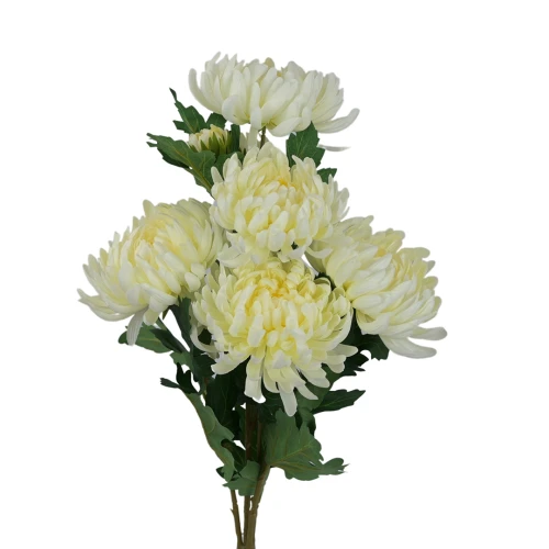 Sztuczny bukiet chryzantemy x5 w kolorze kremowym 63 cm
