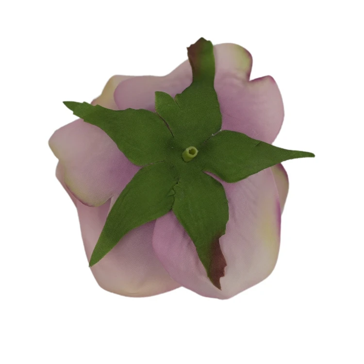 Sztuczna róża z listkiem w kolorze brudnym różu 10 cm