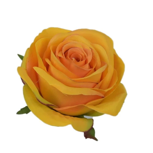 Sztuczna róża z listkiem w kolorze pomarańczowo/żółtym 10 cm