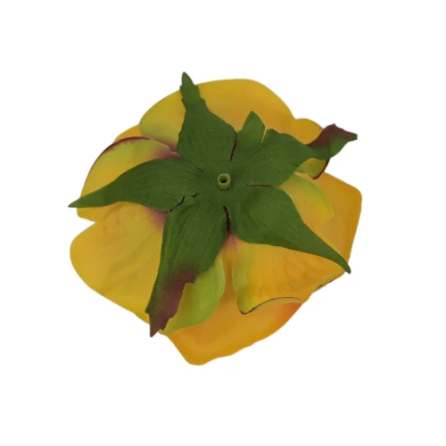 Sztuczna róża z listkiem w kolorze pomarańczowo/żółtym 10 cm