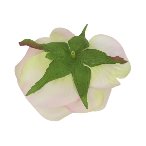 Sztuczna róża z listkiem w kolorze morelowo kremowym 10 cm