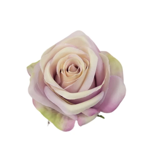 Sztuczna róża z listkiem w kolorze pudrowo/fioletowo/zielonym 10 cm