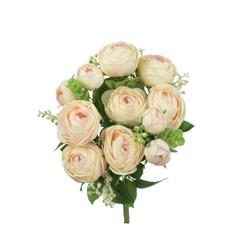 Sztuczny bukiet kamelki x11 w kolorze waniliowym 47 cm