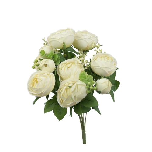 Sztuczny bukiet kamelki x11 w kolorze kremowym 47 cm