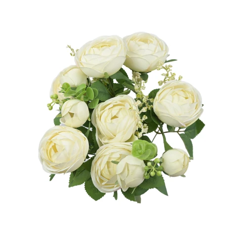 Sztuczny bukiet kamelki x11 w kolorze kremowym 47 cm