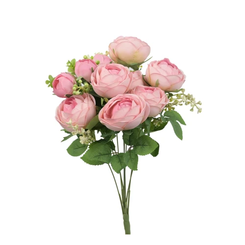 Sztuczny bukiet kamelki x11 w kolorze jasno różowym 47 cm