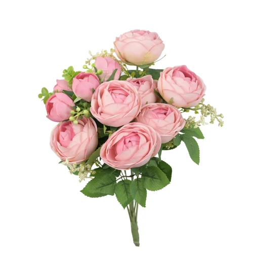 Sztuczny bukiet kamelki x11 w kolorze jasno różowym 47 cm