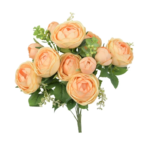 Sztuczny bukiet kamelki x11 w kolorze brzoskwiniowym 47 cm
