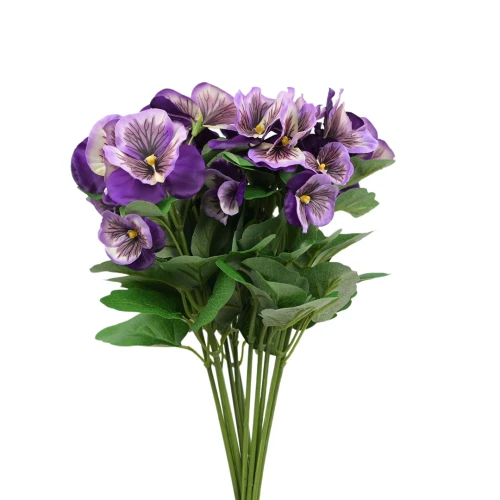 Kwiat sztuczny bratek na piku w kolorze fioletowo/kremowym 34 cm