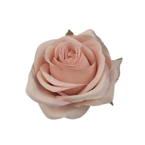 Sztuczna róża z listkiem w kolorze orzecha laskowego 10 cm