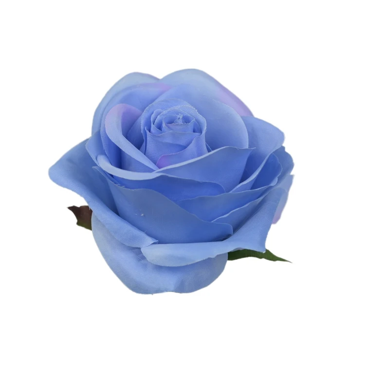 Sztuczna róża z listkiem w kolorze jasno niebieskim 10 cm