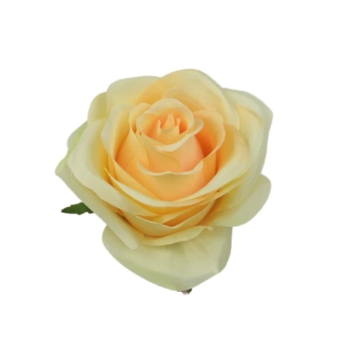 Sztuczna róża z listkiem w kolorze żółtym 10 cm