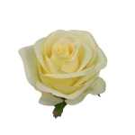 Sztuczna róża z listkiem w kolorze waniliowym budyniu 10 cm