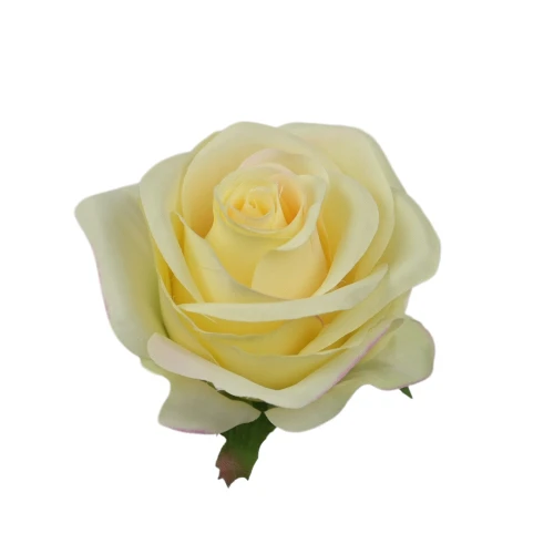 Sztuczna róża z listkiem w kolorze waniliowym budyniu 10 cm