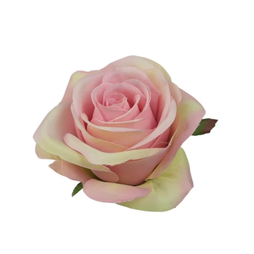 Sztuczna róża z listkiem w kolorze różowym 10 cm