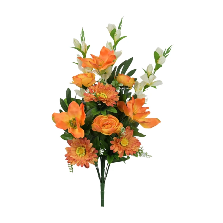 Sztuczny bukiet mieszany z magnolią w kolorze pomarańczowym 70 cm