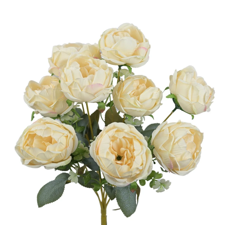 Sztuczny bukiet piwonii x9 w kolorze kremowym 44 cm