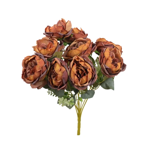 Sztuczny bukiet piwonii x9 w kolorze rudym 44 cm