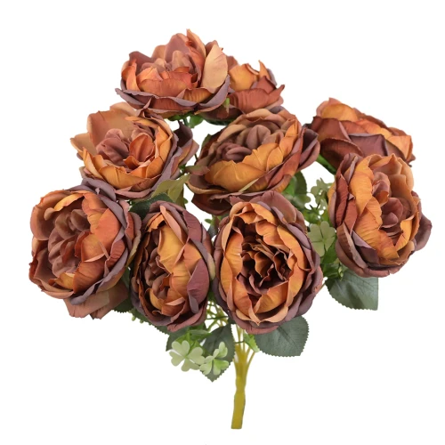 Sztuczny bukiet piwonii x9 w kolorze rudym 44 cm