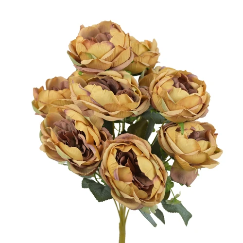 Sztuczny bukiet piwonii x9 w kolorze żółto-brązowym 44 cm