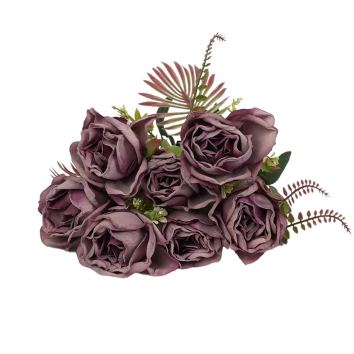 Sztuczny bukiet suszonej róży w kolorze fioletowym 37 cm