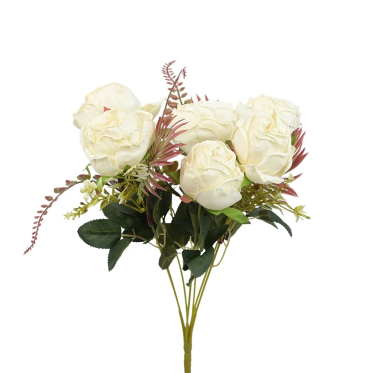 Sztuczny bukiet suszonej róży w kolorze kremowym 37 cm