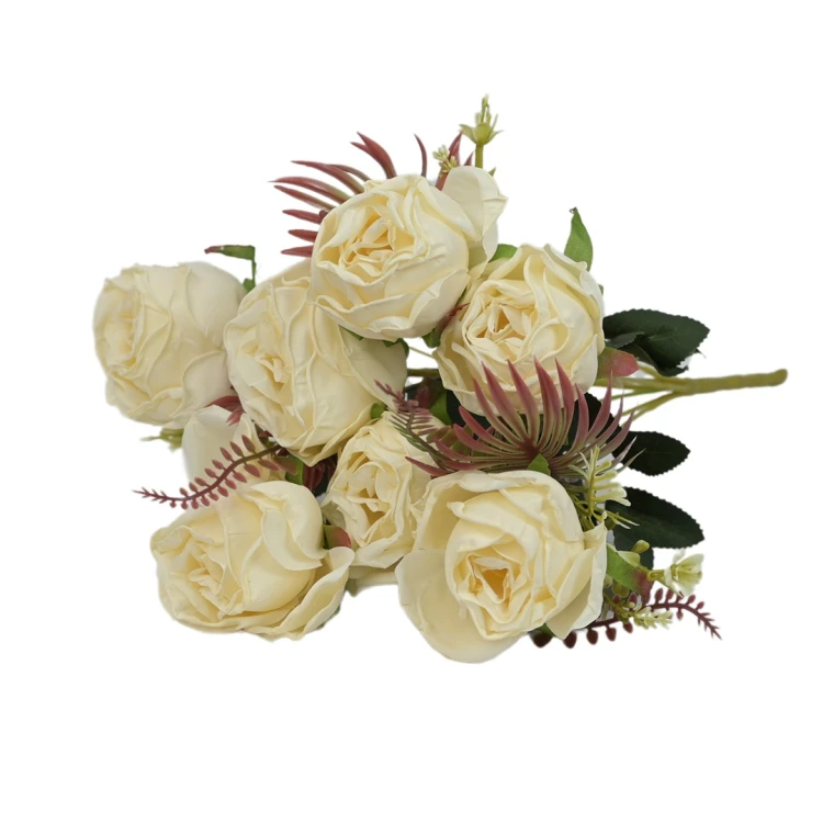 Sztuczny bukiet suszonej róży w kolorze kremowym 37 cm