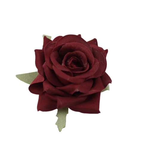 Sztuczna mini róża welur w kolorze bordowym 7 cm