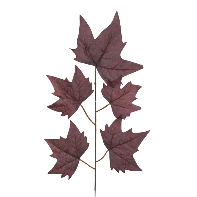 Sztuczny liść klonu w kolorze bordowym 55 cm