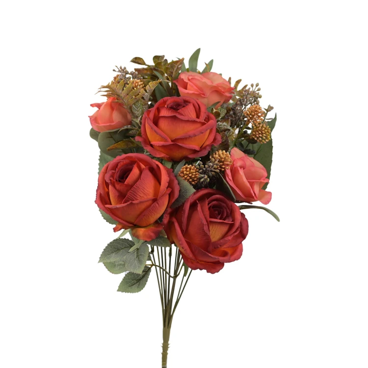 Kwiat sztuczny bukiet róży angielskiej w kolorze herbacianym 47 cm