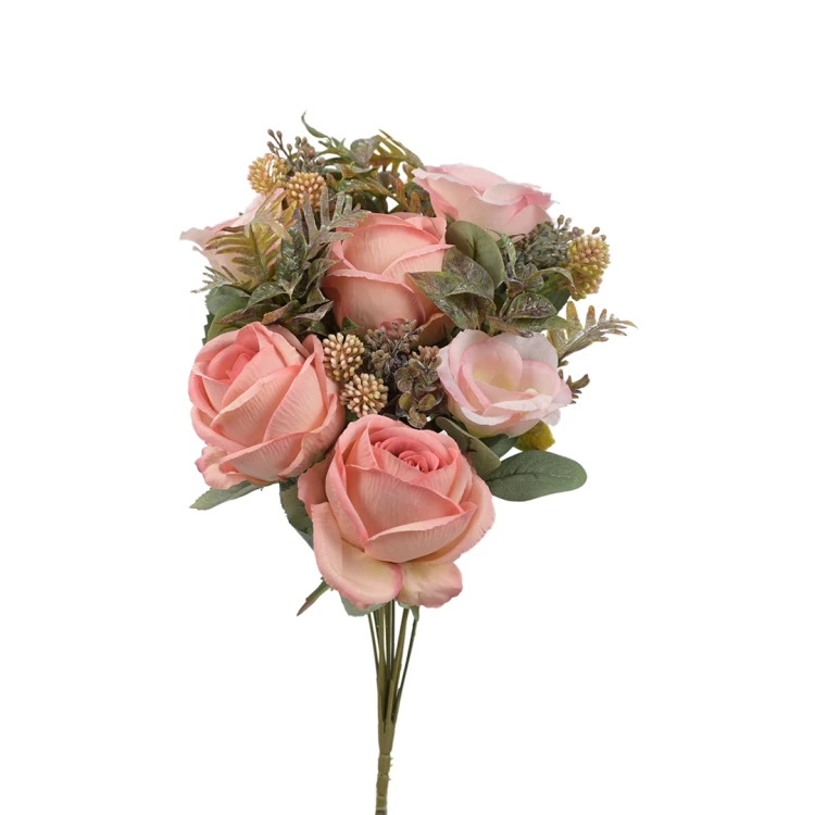 Kwiat sztuczny bukiet róży angielskiej w kolorze różowym 47 cm