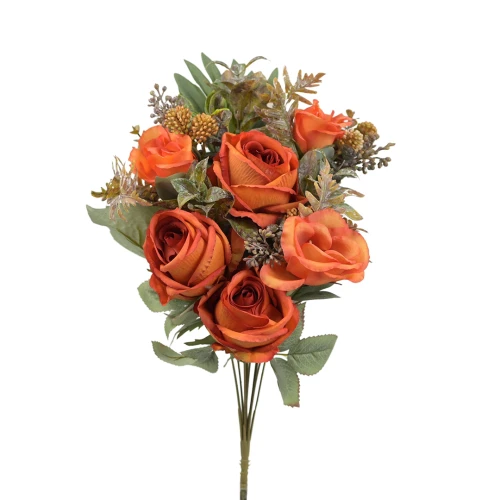 Kwiat sztuczny bukiet róży angielskiej w kolorze pomarańczowym 47 cm