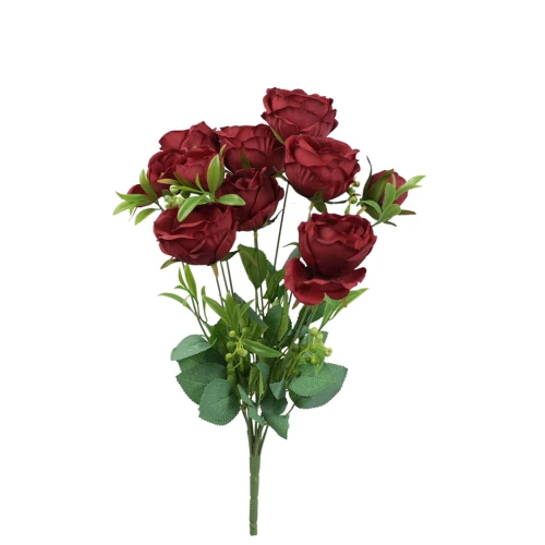 Sztuczny bukiet róży x10 w kolorze czerwonym 47 cm