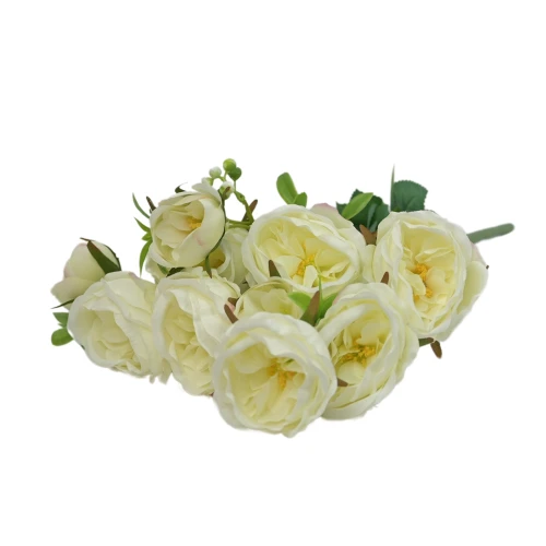 Sztuczny bukiet róży x10 w kolorze białym 47 cm