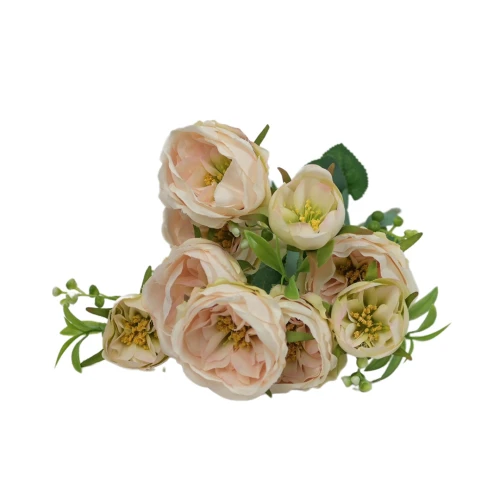 Sztuczny bukiet róży x10 w kolorze jasno różowym 47 cm