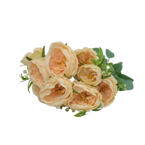 Sztuczny bukiet róży x10 w kolorze jasno brzoskwiniowym 47 cm