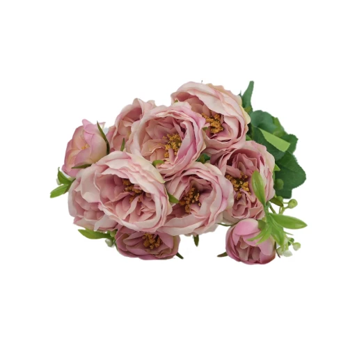 Sztuczny bukiet róży x10 w kolorze różowym 47 cm