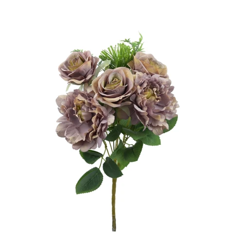 Sztuczny bukiet róży z piwonią w kolorze brudnym fiolecie 40 cm