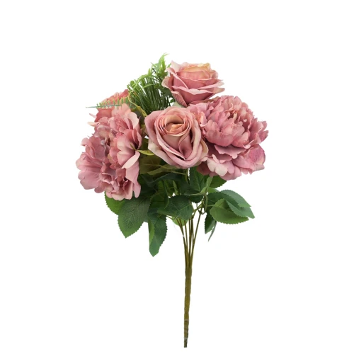 Sztuczny bukiet róży z piwonią w kolorze różowym 40 cm