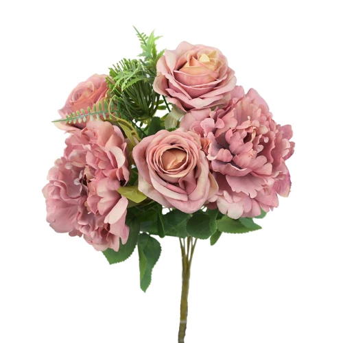 Sztuczny bukiet róży z piwonią w kolorze różowym 40 cm