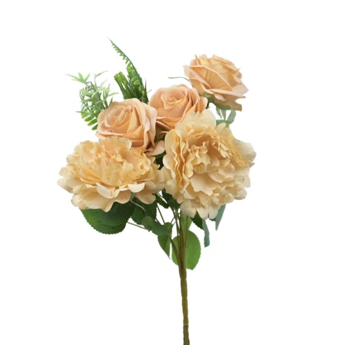 Sztuczny bukiet róży z piwonią w kolorze waniliowym 40 cm