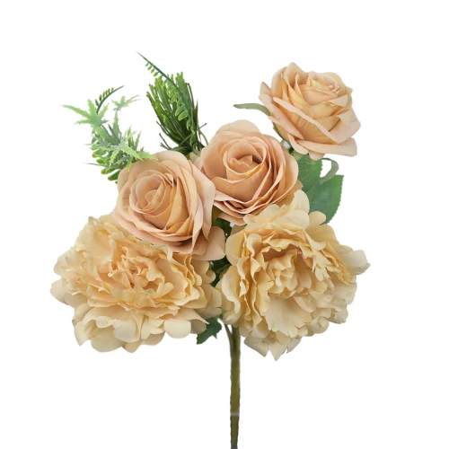 Sztuczny bukiet róży z piwonią w kolorze waniliowym 40 cm