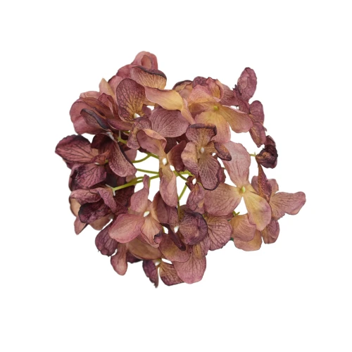 Kwiat sztuczny głowa hortensji w kolorze bordowo/brązowym 18 cm