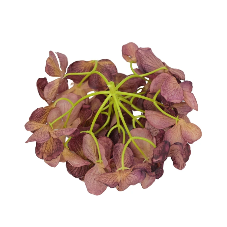 Kwiat sztuczny głowa hortensji w kolorze bordowo/brązowym 18 cm