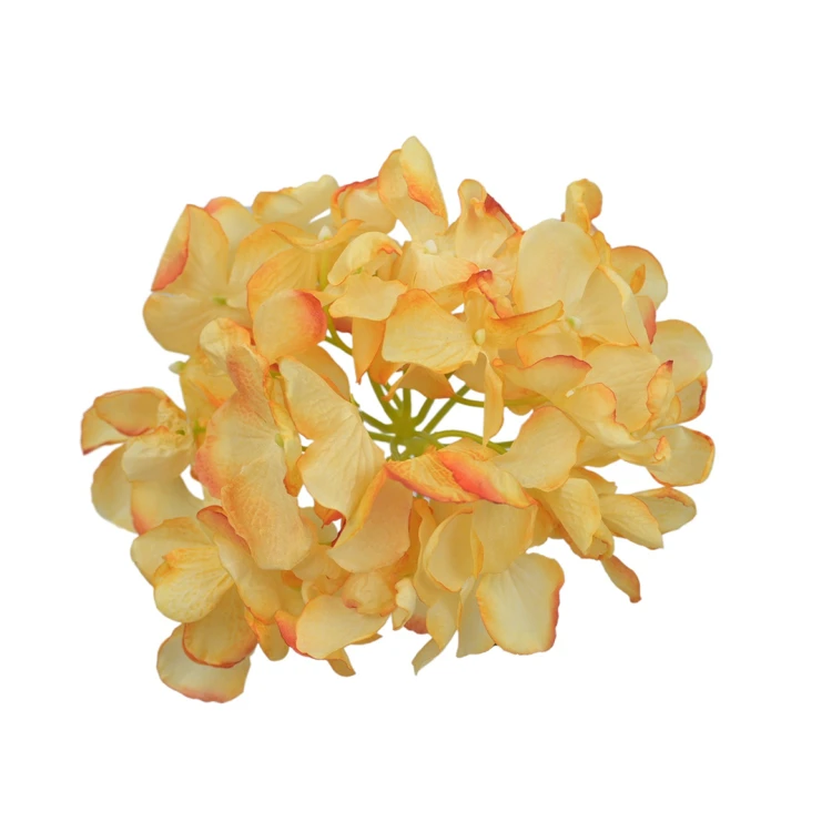 Kwiat sztuczny głowa hortensji w kolorze żółtym 18 cm