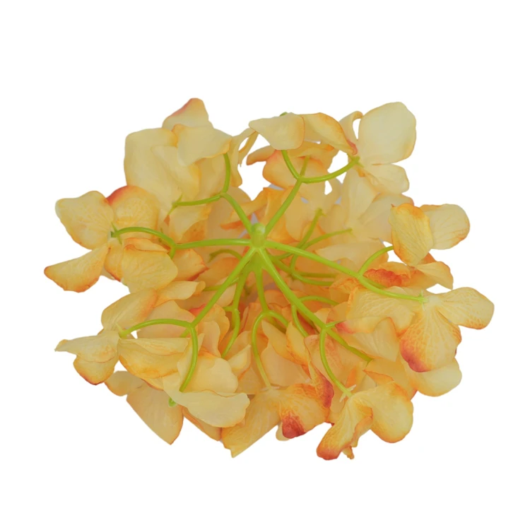 Kwiat sztuczny głowa hortensji w kolorze żółtym 18 cm